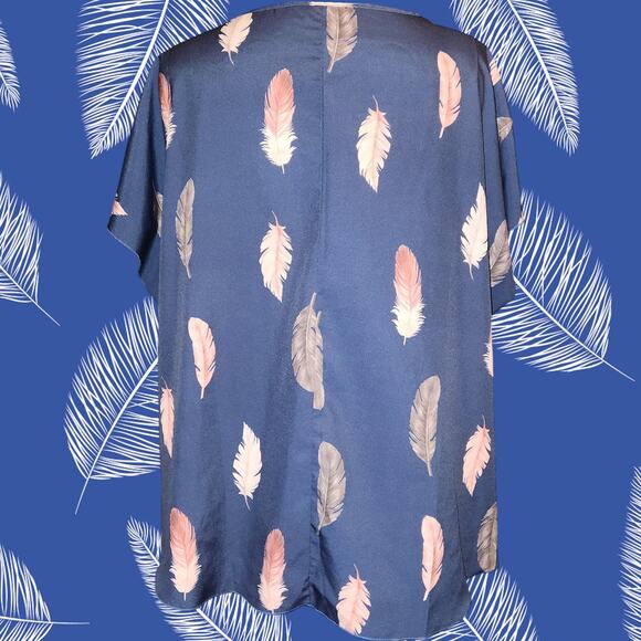 Shein Curve Blouse - Size 2X - Navy Feather Print - Picture 2 of 7